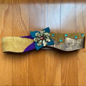 Vintage suede and leather jeweled belt
